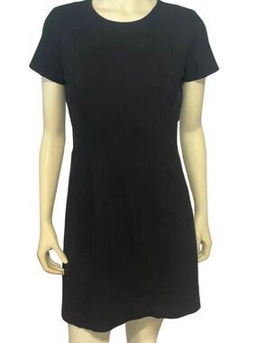 Ann Taylor Black Short-Sleeve Dress 12P Minimalist Career Work Office Classic